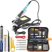 [Yunking] Soldering Iron Kit 15 In 1, 60W 220V Adjustable Temperature Welding Tool with Solder Tips, Solder Wire, Desoldering Pump, Tweezers, Stripper Cutter, Tool Bag