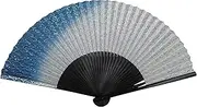 [伊藤常] Tsune Itoh C6282 Men's Paper Fan, 7.5/35 Inches, Black Dyed Bone, Silver Holo Foil, Wife Navy Blue Sea Wave Silver Foil