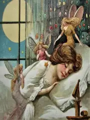 Vintage Look Halloween NEW METAL SIGN: Goblins & Faeries w/ Sleeping Girl