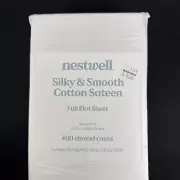 Nestwell Silky & Smooth Cotton Sateen Full Flat Sheet 400 Thread Count White