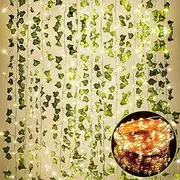 84 FT Artificial Ivy Vine Garland - 12 Pack With 100 LED String Light - Fake Leaf Plants Greenery Garlands for Home, Kitchen, Garden, Office, Wedding Wall Decor