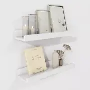 White Floating Shelves for Wall | Picture Ledge Shelf Set of 2 | Solid Ash Wo...