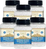 [Pride Of India] PACK of 6 - Himalayan White Salt Coarse Grind 1 lbs (453.59 gm)- Rarest & Enriched W/84+ Natural Minerals- Low Sodium- Mineral Rich Nutrition and Enhanced Taste- Healthier Table Salt