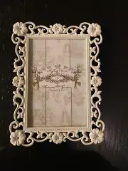 SHEFFIELD HOME Picture Frame, White Ornate Metal Jeweled. 4”X6”.