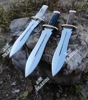Forged Blade D2 Steel Bowie Knife Stag/Antler Handle Knife Lot of 3 With Sheath