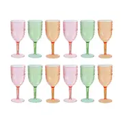 12PK Lemon & Lime Moroccan Deco Plastic Wine Goblet 400ml Amber/Green/Pink Assorted
