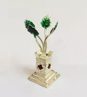 Sterling Silver Enamelled TULSI Holy Basil Plant 4cmX1.5cm Temple Pooja Krishna