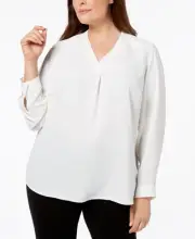 Nine West Women's Plus V Neck Top White Size 3X