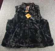 Nicole Miller Women 2XL XXL Reversible Quilted Faux Fur Vest puffer BLACK ZIP