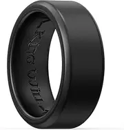 [King Will] Silicone Rings for Men - 8mm Wide Breathable Rubber Engagement Bands,Inner Heatbeat Design, Comfort Fit Ring, Black