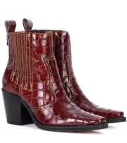 Women's Square toe Ankle Boots Cowboy Mid Block Heels Spring Fall Leather Shoes