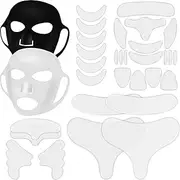 32 Pcs Facial Chest Neck Silicone Pad Reusable Face Forehead Patches Facial Sleeping Mask Cover for Smoothing Chest Neck Forehead Eye Mouth (Black,White)
