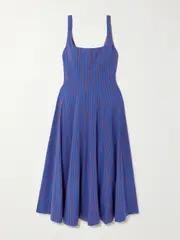 [STAUD] STAUD - Wells Pleated Striped Cotton-blend Poplin Midi Dress - Blue - US2 US 2 Blue