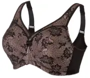 Glamorise MAGIC LIFT Bra 46D ~ All Over Lace Overlay ~ (LEOTARD BACK) Black NEW