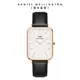 Daniel Wellington 手錶 Quadro Pressed Sheffield 29x36.5 經典黑真皮皮革大方錶-白錶盤-玫瑰金框(DW00100450)