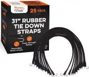 31" Inch 25 Pack Rubber Bungee Cords with Metal Hooks for Flatbed Trucks- Hea...