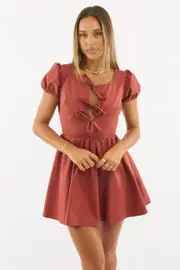 Red Mini Dress Ribbon Detail - Size 16XL, Women's Skater Dress