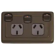 Clip On Double Power Point with Switch, Antique Br