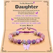 [Kidbbi] Natural Stone Beautiful Purple Butterfly Bracelet Graduation Back to School Gifts for Daughter Granddaughter