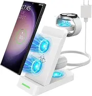 Wireless Charging Station for 3 in 1 Wireless Charger Stand for Galaxy Watch 7 Ultra 47mm/Watch 7(40mm/44mm) Galaxy Watch 6/5,Wireless Charger for Galaxy S24 S23(Plus/Ultra)/Z Flip 6/Fold 6/4/Buds3