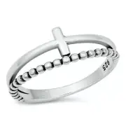 Cross Ring Genuine Solid Sterling Silver 925 Oxidized Face Height 7 mm Size 8