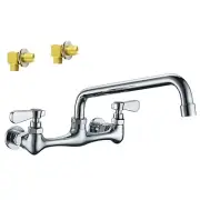 Commercial Kitchen Sink Faucet Wall Mount 8 Inch Swivel Spout 8" Center Sink ...