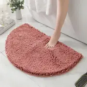 Half Round Microfiber Chenille Non-Slip Bathroom Bath Rug 15.7-23.6in Pink