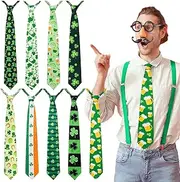 [Sureio] 9 Pcs St. Patrick's Day Tie Shamrock Clover Necktie St. Patrick Novelty Costumes Accessories for Men Women Party Gifts, Dark Colors, about 3.54 x 55.91 inches/ 9 x 142 cm