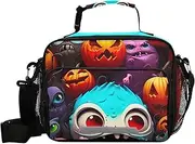 Cute Halloween Faces Kids Lunch Box Reusable Lunch Tote with Adjustable Shoulder Belt Lunch Box Cooler Bag for Children