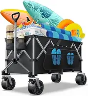 everyfun Pro Collapsible Wagon, 440 lbs Foldable Utility Wagon Cart with Big Wheels, Heavy Duty Folding Wagon for Beach/Garden/Camping/Grocery-Black
