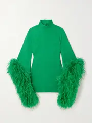 [Taller Marmo] Taller Marmo - Del Rio Feather-trimmed Crepe Mini Dress - Emerald - IT36 IT 36 Green
