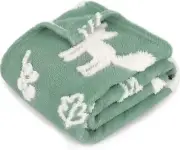 BORITAR 3D Fox Baby Blanket for Boys Girls Jacquard 30 x 40 Inch, Sage Green