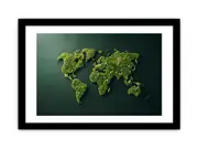 Green World Map Wall Art Poster Framed Print