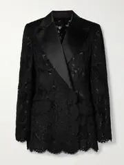 [Dolce & Gabbana] Dolce & Gabbana - Double-breasted Satin-trimmed Corded Lace Blazer - Black - IT44 IT 44 Black