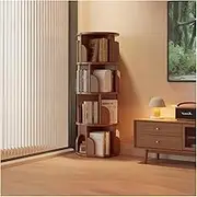 360° Rotating Bookshelf Tower, Spinning Bookcase Organizer, Round Lazy Susan Shelf for Kids & Adults, Space-Saving Solid Wood Book Storage for Bedroom, Living Room, Corner or Small Spaces (4 Tier)