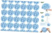 36PCS Silk Hydrangea Heads with Stems, Artificial Hydrangea Flowers Blue Silk