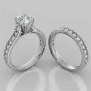 2.62 Ct Asscher Simulated Diamond Engagement Band Set 14K White Gold Plated