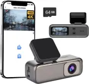 Dash Cam, 4K 2160P Front Dash Camera for Cars, Included 64GB Card, Built-In Wifi