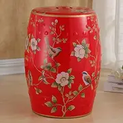 PA-DABAOO Ceramic Decorative Garden Stool, Chinese Style Garden Stool, Flower and Bird Decorative Garden Stool, Glazed Ceramic Decorative Garden Stool, Ceramic Side Table,Red