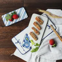 在飛比找ETMall東森購物網優惠-日式和風餐具壽司三文魚平盤創意家用蛋糕盤手繪釉下彩刺身長方盤