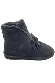 BEARPAW Christie Suede Sheepskin Fringe Boot with NeverWet Charcoal