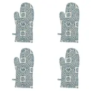 4x Belle Malta Mosaic Single Cotton Oven Glove 32x16cm Kitchen Cooking Mitt Blue