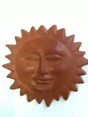 Sun Face Pottery Wall Hanging Plate Clay Handmade Home Office Decor