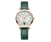 Minnie Leather Fashion Trend Macaron Quartz Watch Waterproof Big Round Watch Suitable for Women-Green