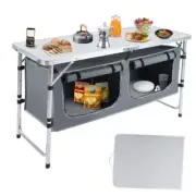 Outdoor Folding Table, Camping Table with Storage Organizer, Portable Aluminum