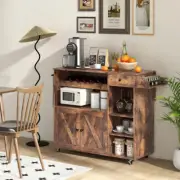 Costway Rolling Kitchen Island Cart with Wine Rack, Stemware Holder, Towel Ra...