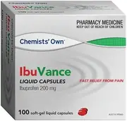 Chemists Brand IbuVance Liquid Capsules 200mg100s Alternative to Advill Liquid Capsules.