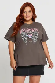 Grey Graphic T-shirt Unbroken Short Sleeve Cotton