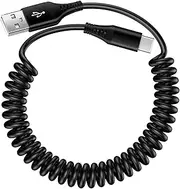 USB to USB C Cable Coiled 3FT Car Charger Cord for iPhone 16e/16/16 Pro/16 Pro Max/16 Plus/15, Retractable Auto Type C Fast Charging for Samsung Galaxy A16 5G A55 S24 FE S25 Ultra,Google Pixel 9 Pro