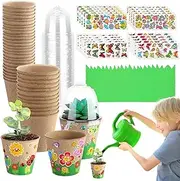 Nursery Pots | Gardening Pots with Domes and 20 Sheet Stickers,Handmade Crafts, Paper Planter Craft Kit for Kids Growing Planting School Garden